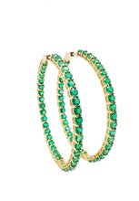 Load image into Gallery viewer, Elara Emerald Round In &amp; Out Hoop Earrings
