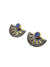 Load image into Gallery viewer, B E R R A K   Blue Sapphire Shield Earring