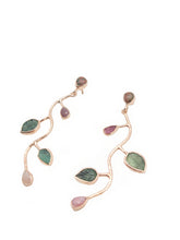 Load image into Gallery viewer, F U S U N Emerald &amp; Tourmaline Carved Leaf Earring