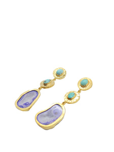 D A M L A   Turquoise & Purple Chalcedony Druzy Earring