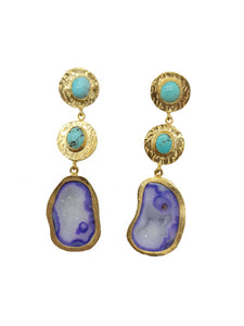 D A M L A   Turquoise & Purple Chalcedony Druzy Earring