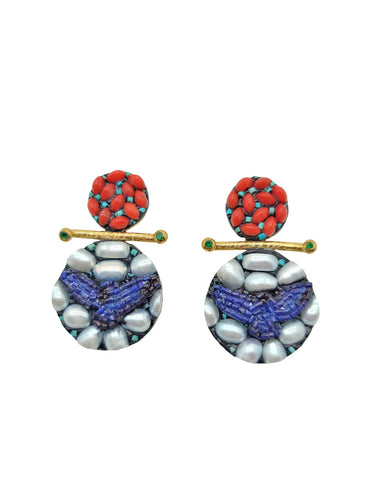 A R I E L  Coral, Lapis Lazuli & Pearl Earring