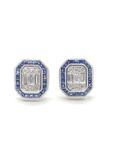 Load image into Gallery viewer, Isabella Illusion Diamond &amp; Blue Sapphire Earrings