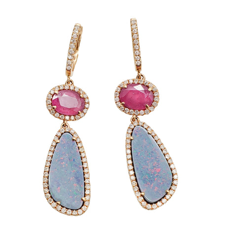 Amaya Ruby , Opal & Diamond Earrings