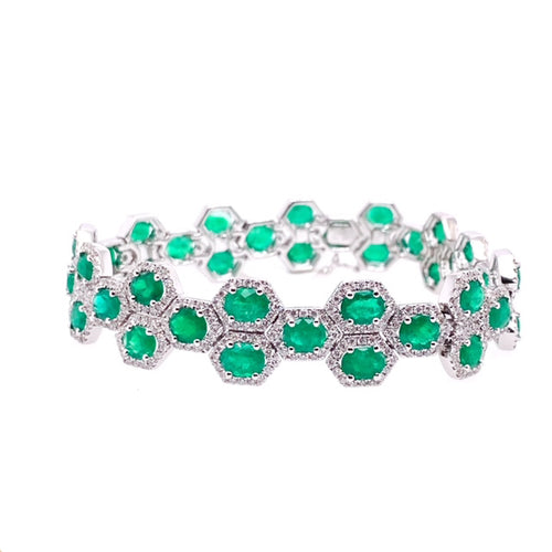 Adore Emerald Oval & Diamond Hexagon Bracelet