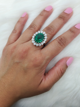 Load image into Gallery viewer, Danica Emerald Oval &amp; Diamond Ring