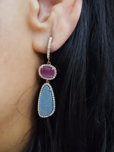 Amaya Ruby , Opal & Diamond Earrings