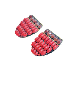 A Y N U R  Coral & Red Agate Shield Earring