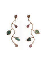 Load image into Gallery viewer, F U S U N Emerald &amp; Tourmaline Carved Leaf Earring