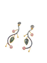 Load image into Gallery viewer, P I N A R  Emerald &amp; Tourmaline Carved Leaf Earring