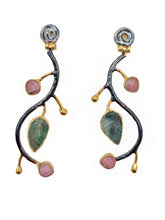 Load image into Gallery viewer, P I N A R  Emerald &amp; Tourmaline Carved Leaf Earring