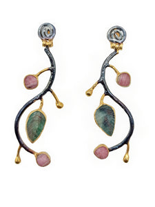 P I N A R  Emerald & Tourmaline Carved Leaf Earring