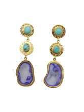 Load image into Gallery viewer, D A M L A   Turquoise &amp; Purple Chalcedony Druzy Earring