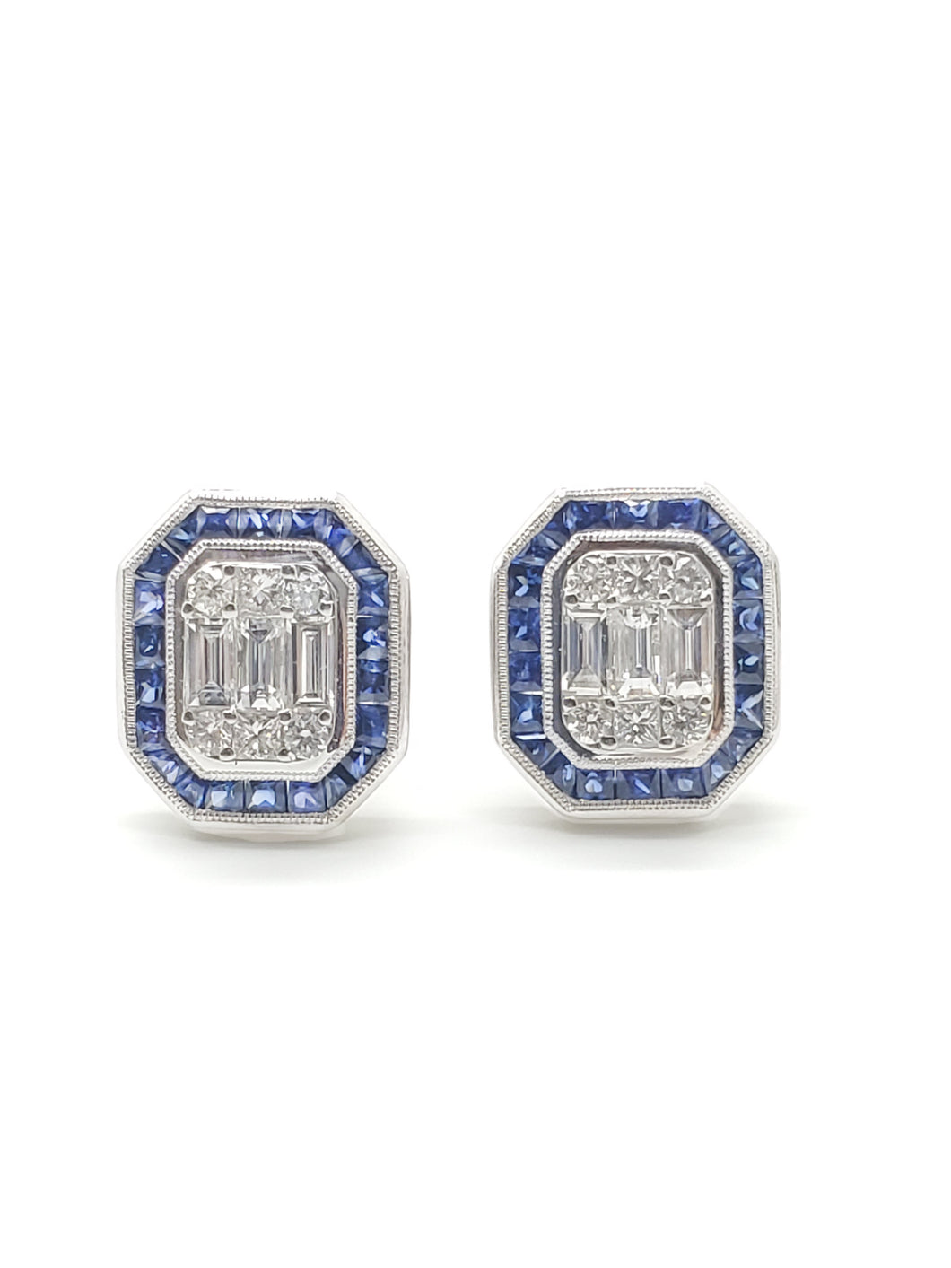 Isabella Illusion Diamond & Blue Sapphire Earrings