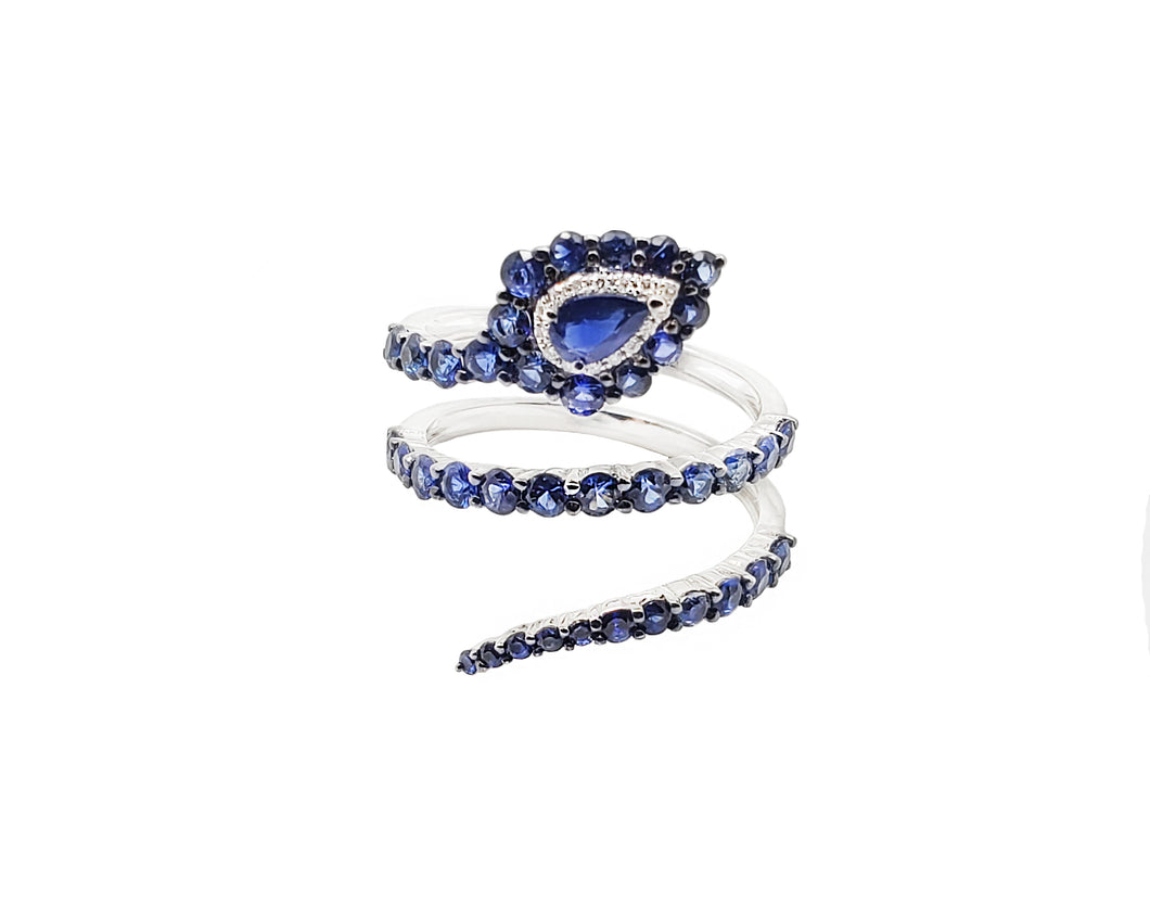 Saku Blue Sapphire & Diamond Snake Ring